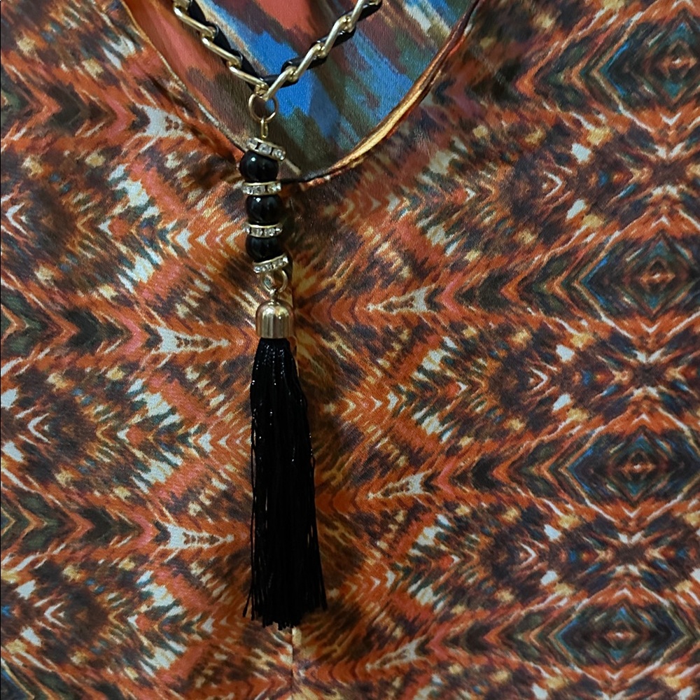 NY Collection Bohemian Style Blouse with Built in Removable “Necklace” - Picture 6 of 13